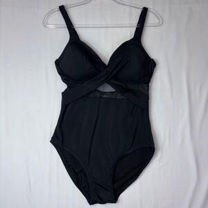 Black One‎ Piece Swimsuit Criss Cross Tummy Control Swimwear